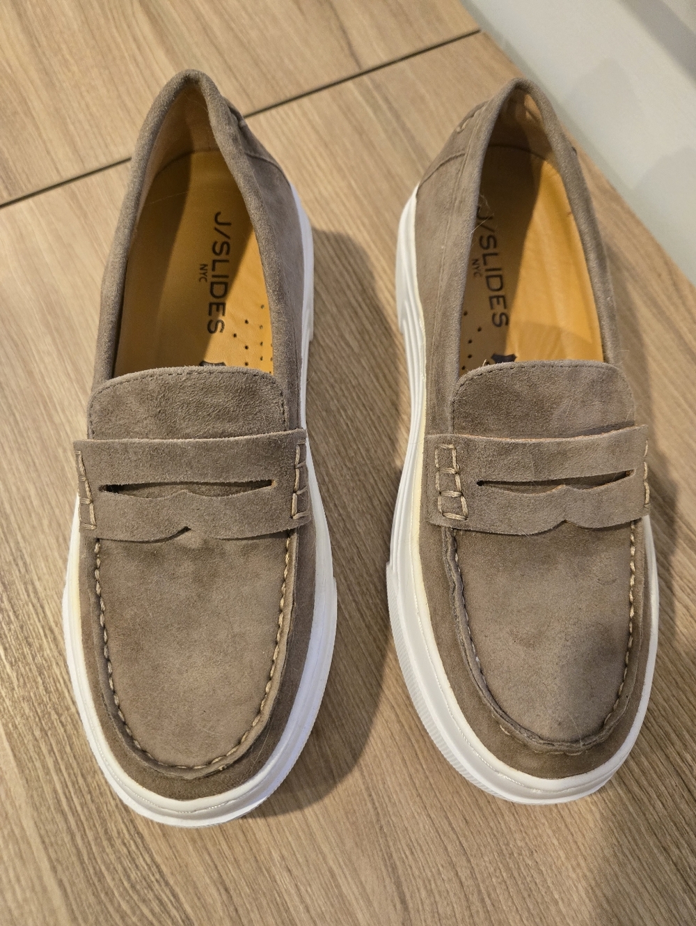 J/SLIDES NYC Suede Platform Penny Loafer | Taupe | Size 6 | NEW